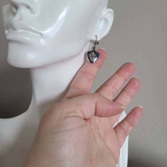 Vintage Boho Native Nielloware Sterling Silver Tribal Drop Dangle Earrings - Picture 11 of 11